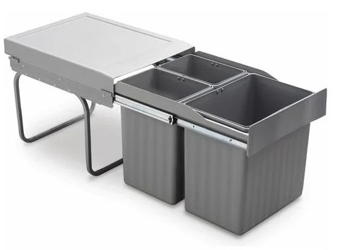 31 liter undersink kitchen waste bin, 2x7.5 + 1x16 liter baskets